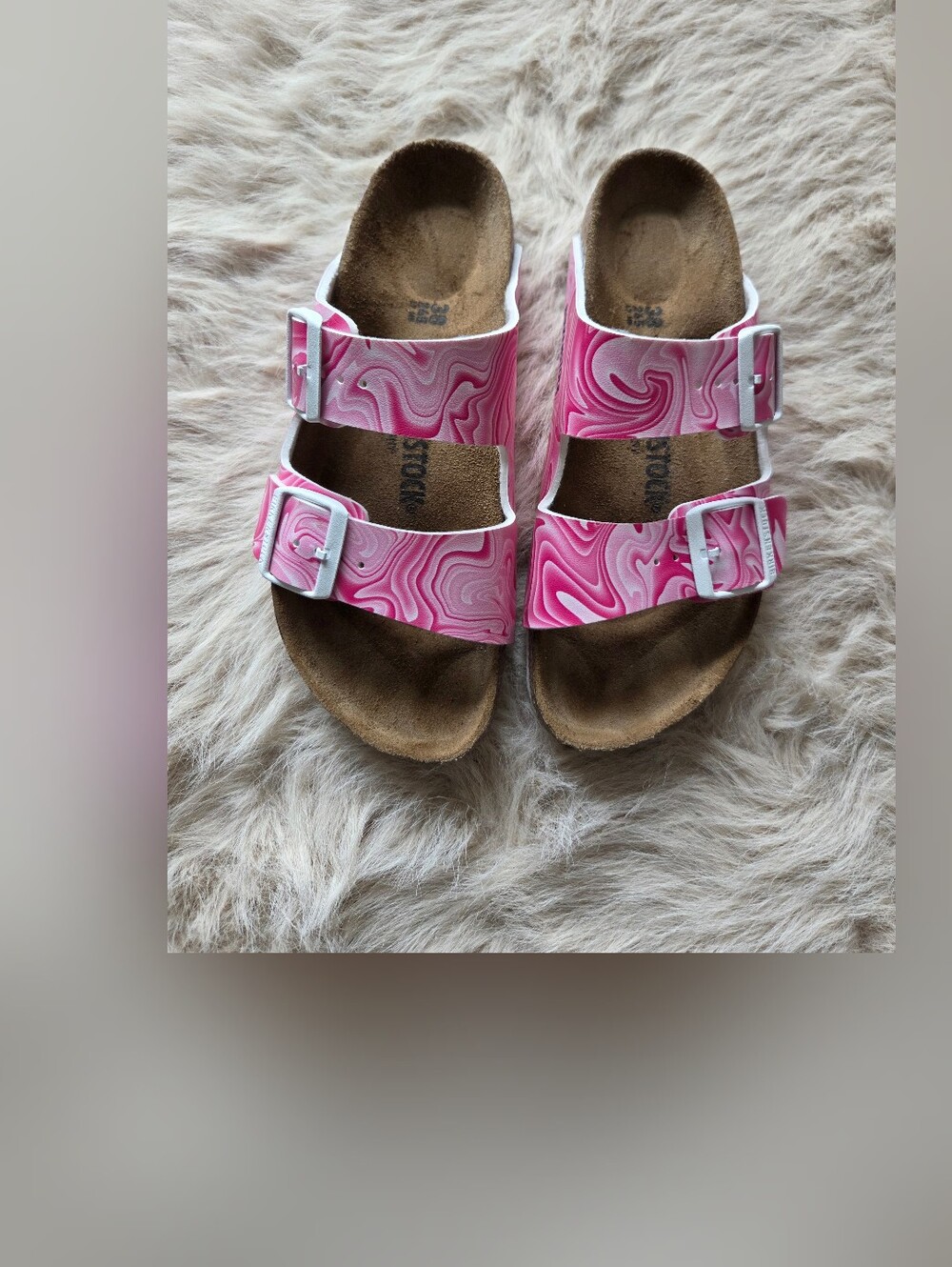 Birkenstock Women's Pink Swirl Two-Strap Sandals Sz 38